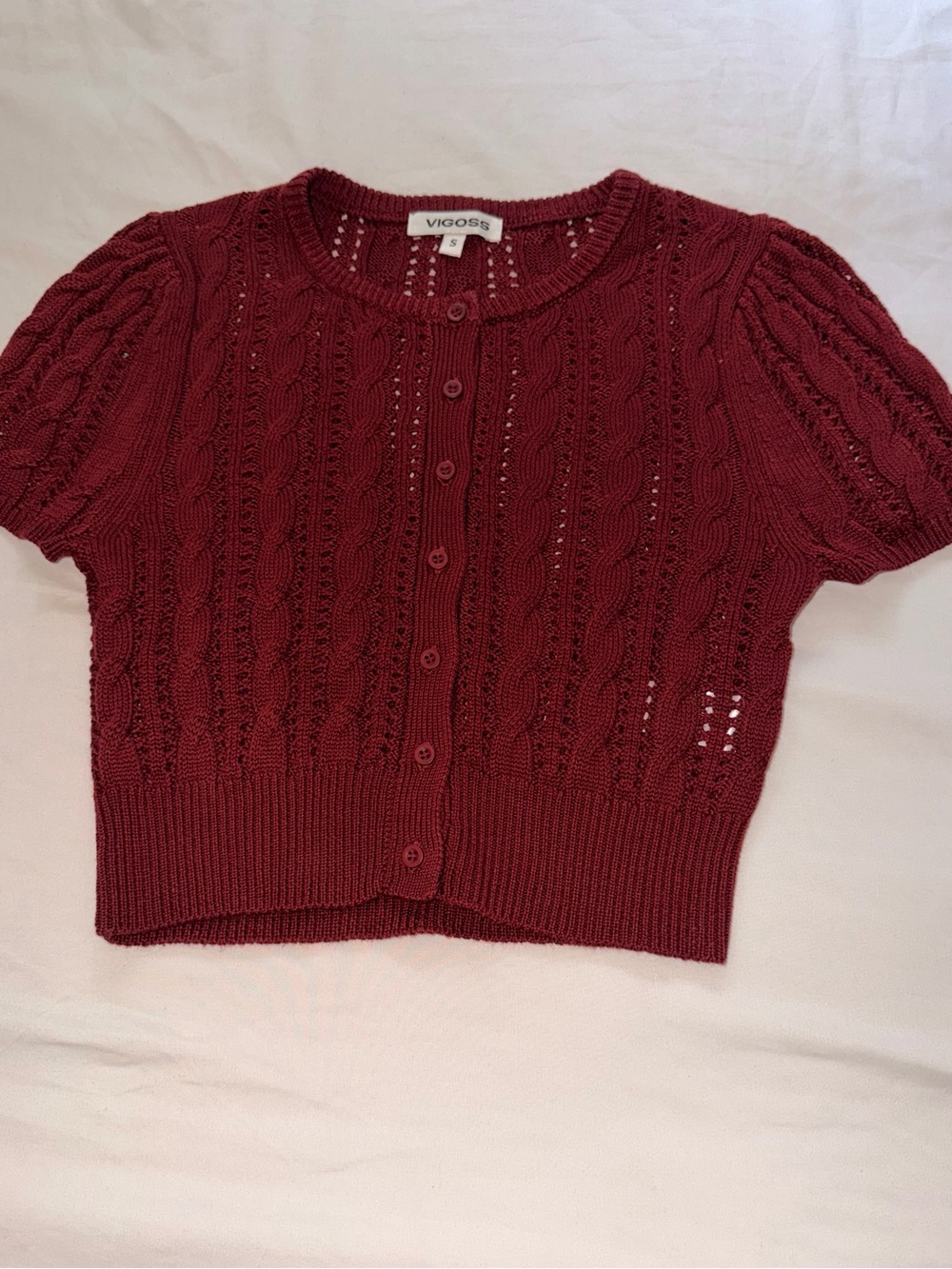 Vigoss - Crop Short Sleeve in Burgundy, Size S - Picture 3 of 7
